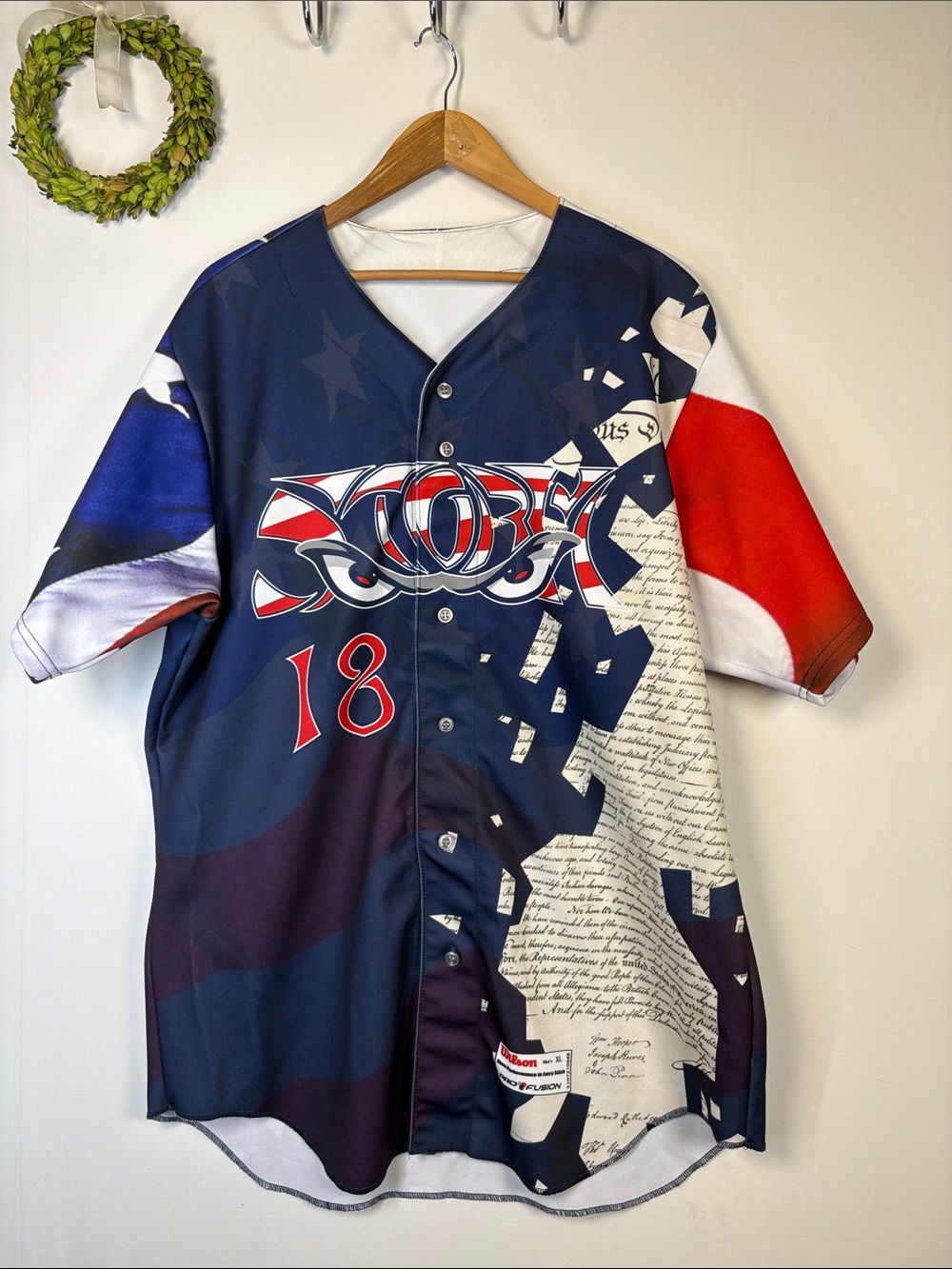 WILSON Red White Blue Patriotic Lake Elsinore Baseball Storm Graphic Jersey XL